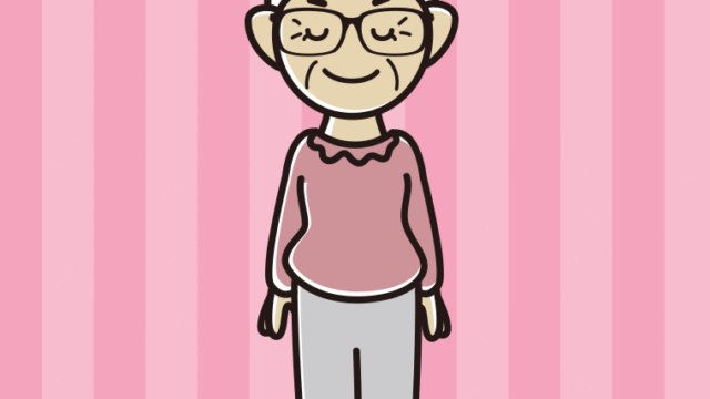 目を閉じる眼鏡のおばあさんのイラスト【色、背景あり】PNG