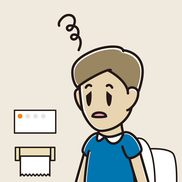 トイレでぼーっとする男性のイラスト【色、背景あり】PNG