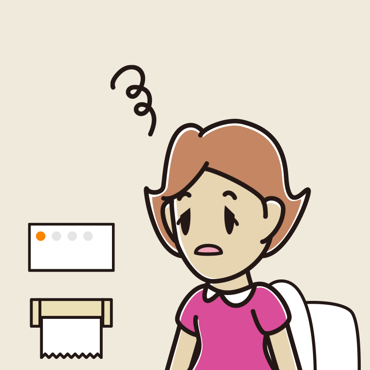 トイレでぼーっとする女性のイラスト【色、背景あり】PNG