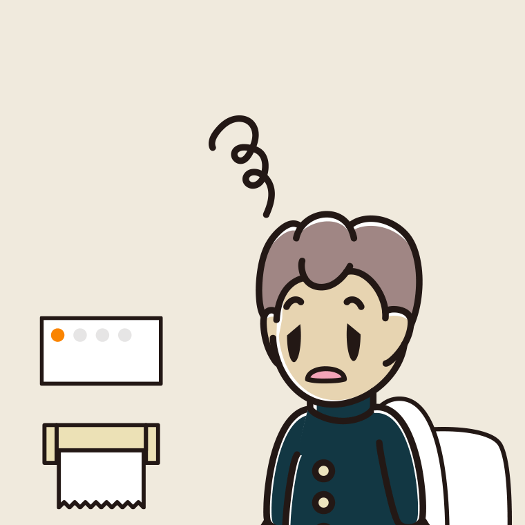 トイレでぼーっとする男子中学生のイラスト【色、背景あり】PNG