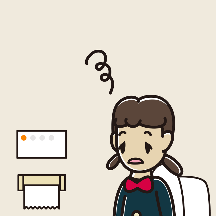 トイレでぼーっとする女子中学生のイラスト【色、背景あり】PNG