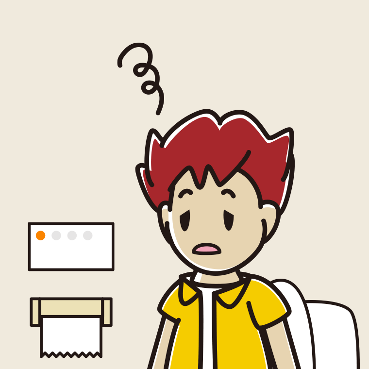 トイレでぼーっとする男子大学生のイラスト【色、背景あり】PNG