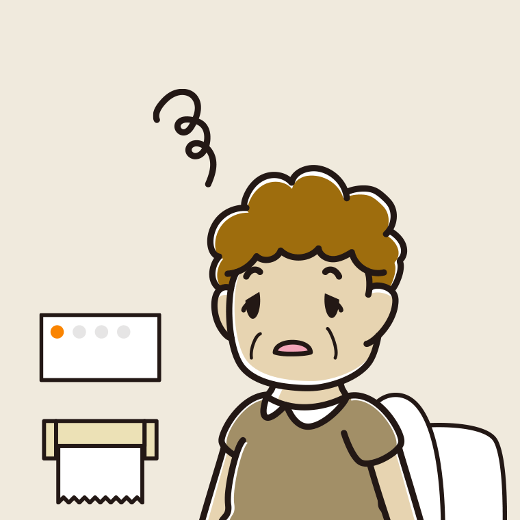 トイレでぼーっとするおばさんのイラスト【色、背景あり】PNG