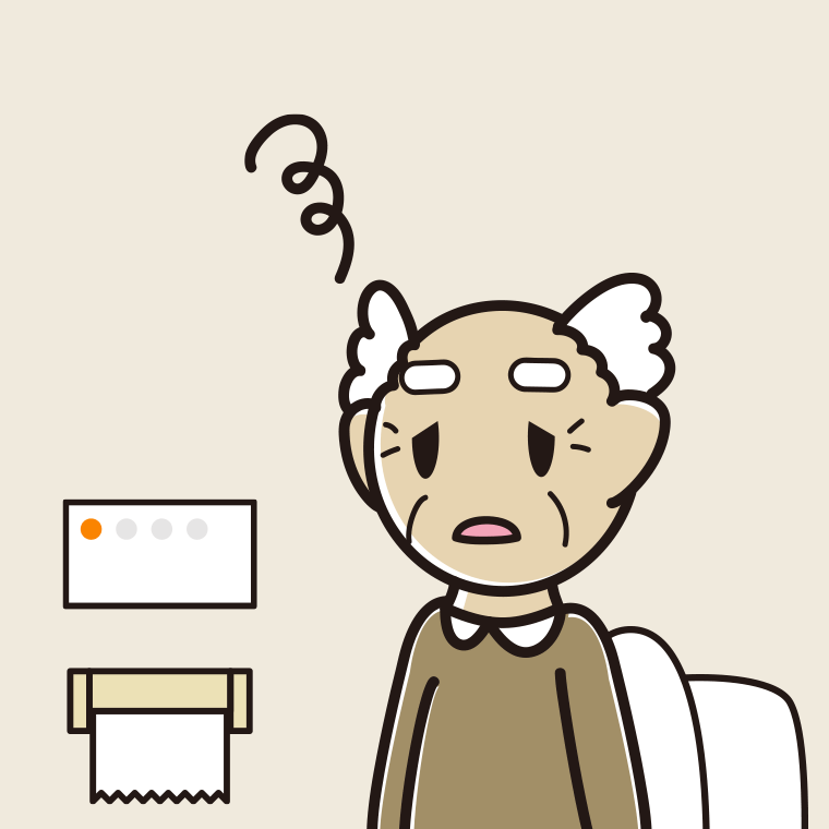 トイレでぼーっとするおじいさんのイラスト【色、背景あり】PNG