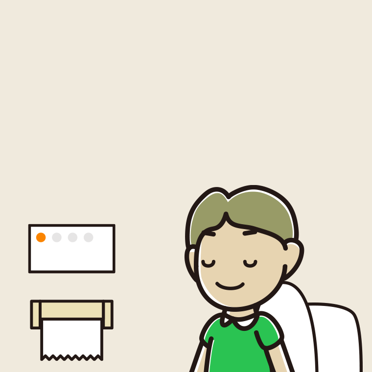 トイレで目を閉じる小学生男子のイラスト【色、背景あり】PNG