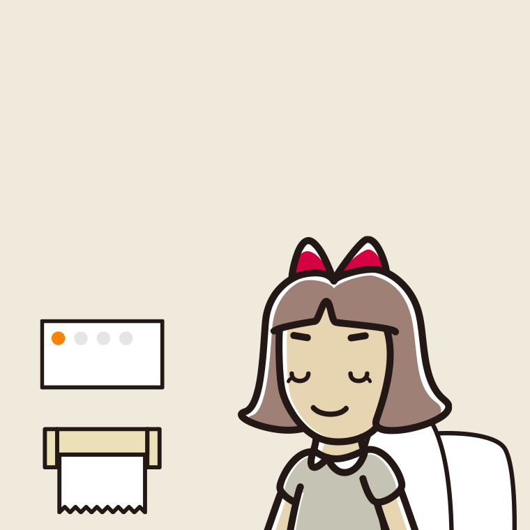 トイレで目を閉じる小学生女子のイラスト【色、背景あり】PNG