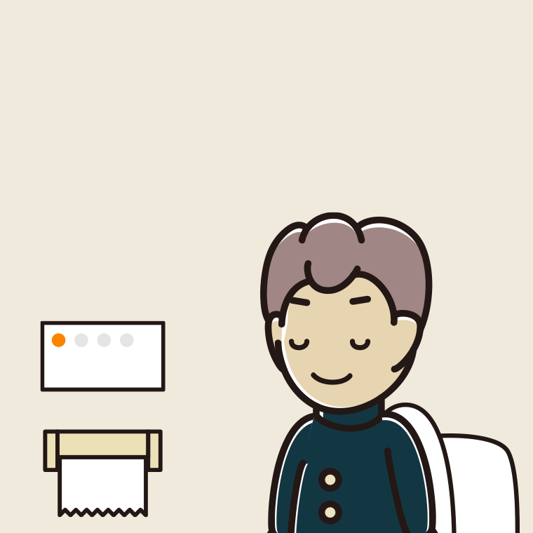 トイレで目を閉じる男子中学生のイラスト【色、背景あり】PNG