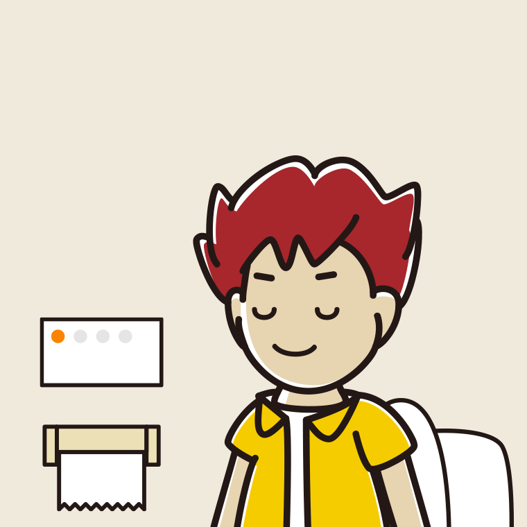トイレで目を閉じる男子大学生のイラスト【色、背景あり】PNG