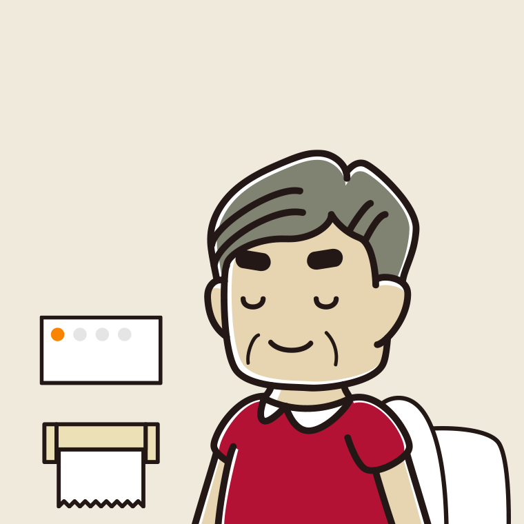 トイレで目を閉じるおじさんのイラスト【色、背景あり】PNG