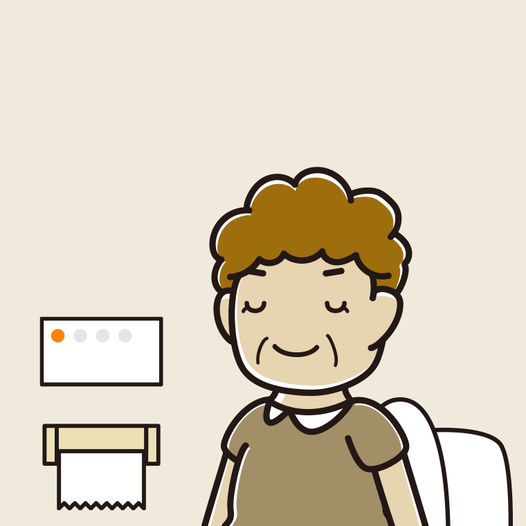 トイレで目を閉じるおばさんのイラスト【色、背景あり】PNG