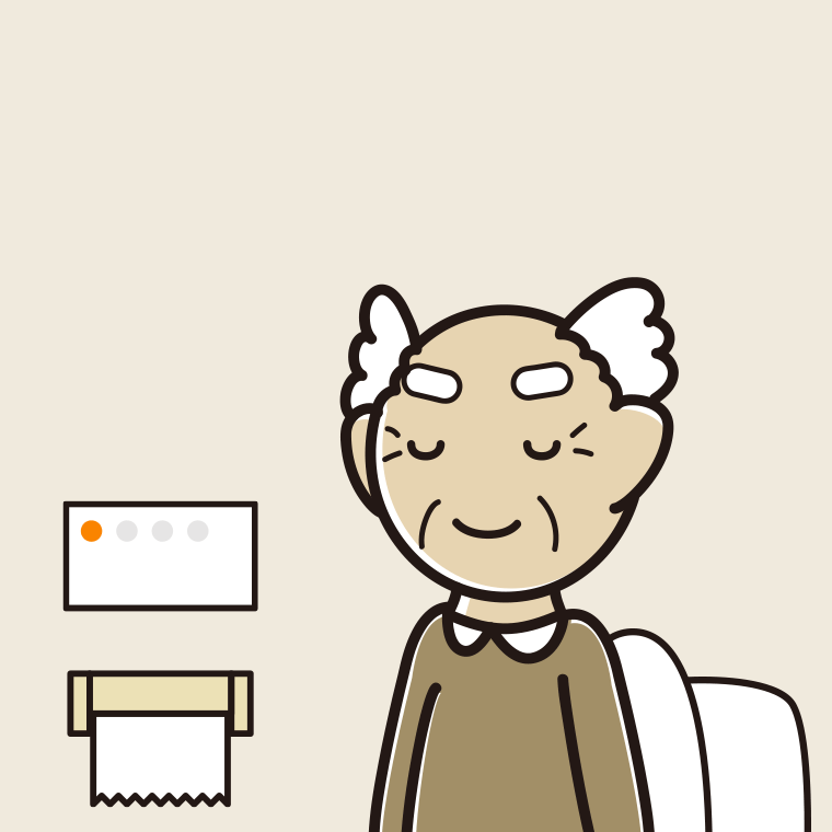 トイレで目を閉じるおじいさんのイラスト【色、背景あり】PNG