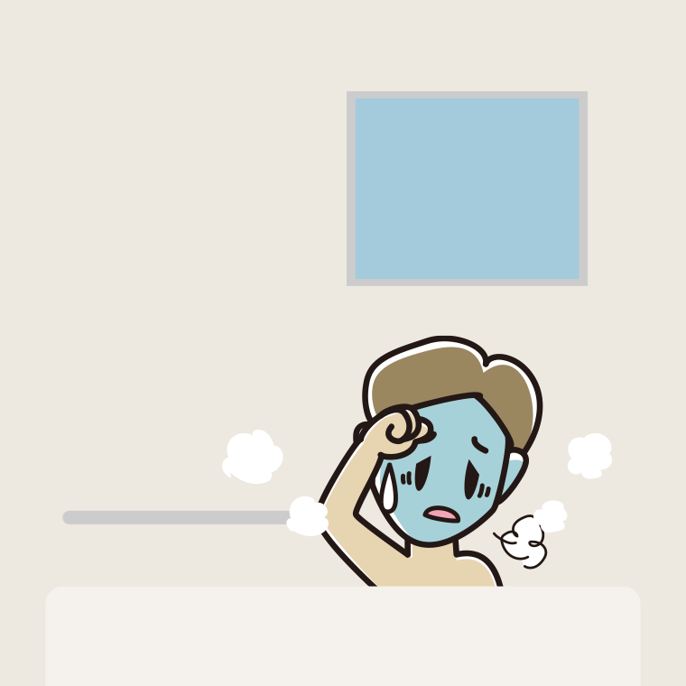 お風呂で具合が悪い男性のイラスト【色、背景あり】PNG