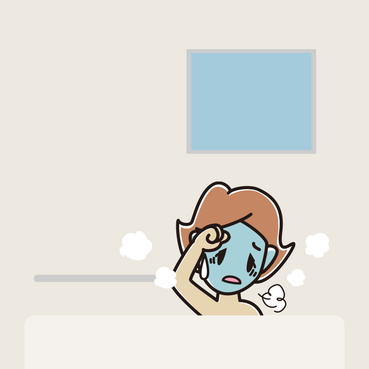 お風呂で具合が悪い女性のイラスト【色、背景あり】PNG