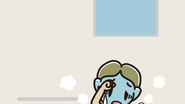 お風呂で具合が悪い小学生男子のイラスト【色、背景あり】PNG