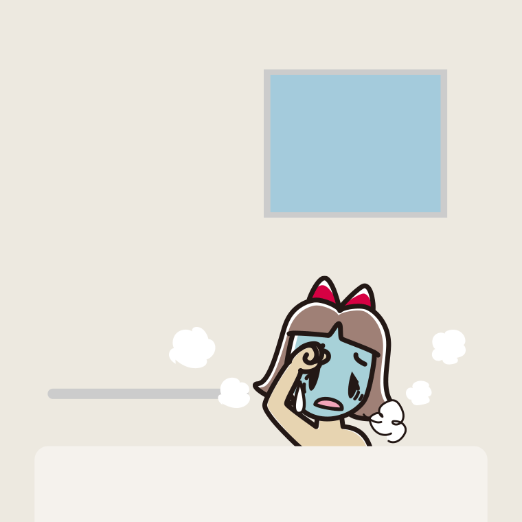 お風呂で具合が悪い小学生女子のイラスト【色、背景あり】PNG