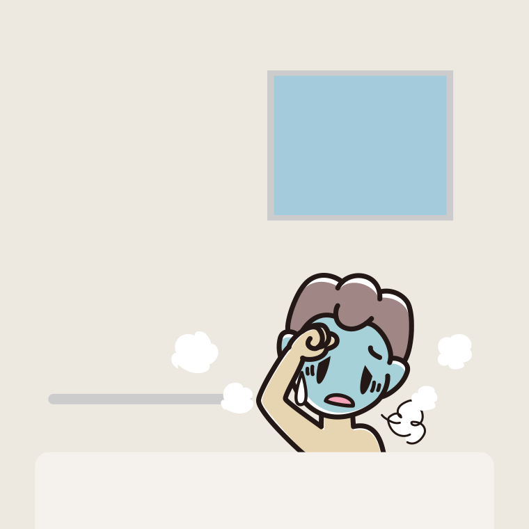 お風呂で具合が悪い男子中学生のイラスト【色、背景あり】PNG