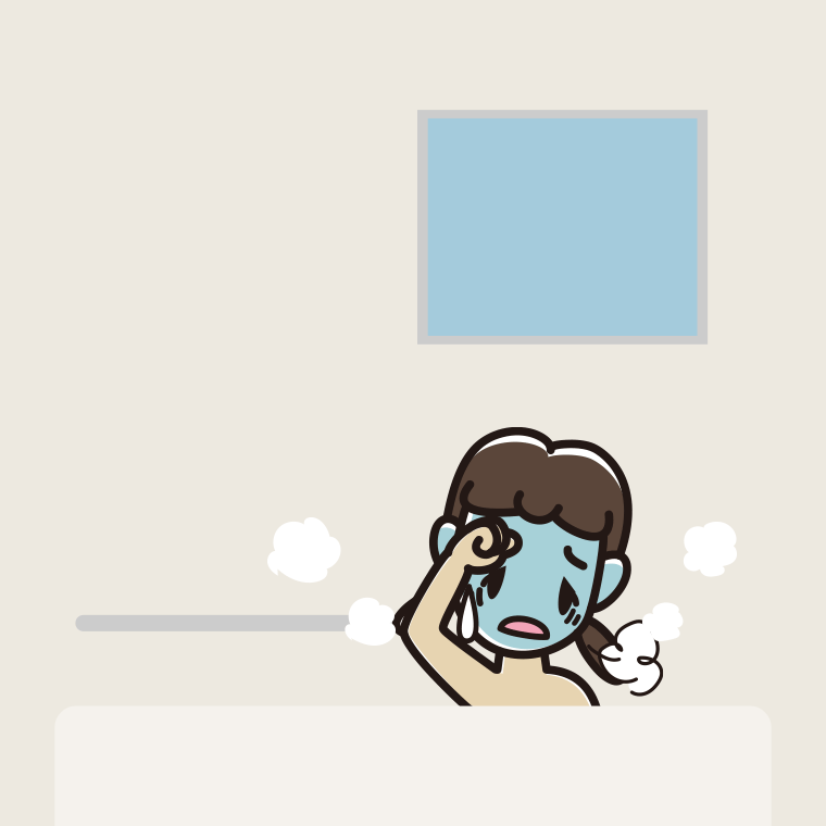 お風呂で具合が悪い女子中学生のイラスト【色、背景あり】PNG