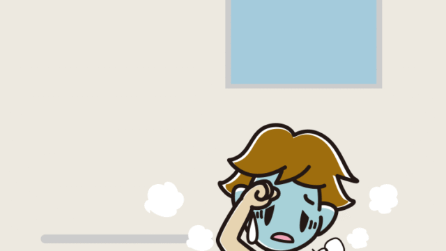 お風呂で具合が悪い男子高校生のイラスト【色、背景あり】PNG