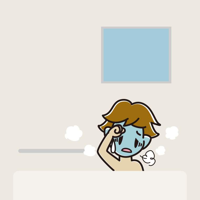 お風呂で具合が悪い男子高校生のイラスト【色、背景あり】PNG
