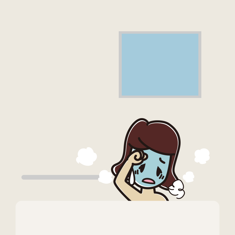 お風呂で具合が悪い女子高校生のイラスト【色、背景あり】PNG