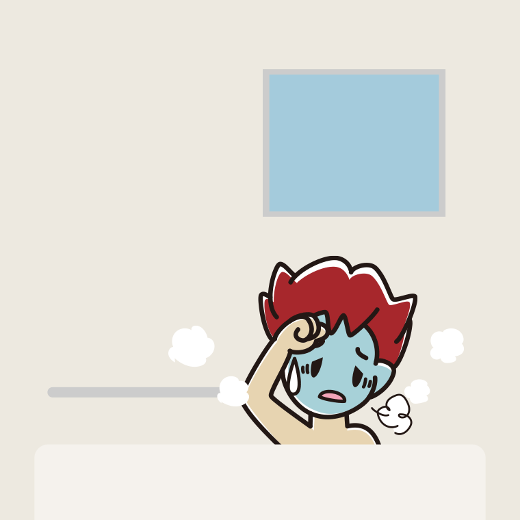 お風呂で具合が悪い男子大学生のイラスト【色、背景あり】PNG