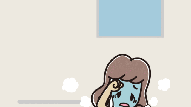 お風呂で具合が悪い女子大学生のイラスト【色、背景あり】PNG