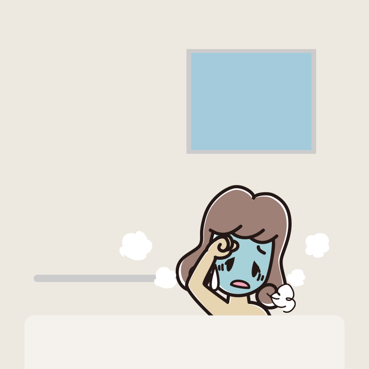 お風呂で具合が悪い女子大学生のイラスト【色、背景あり】PNG