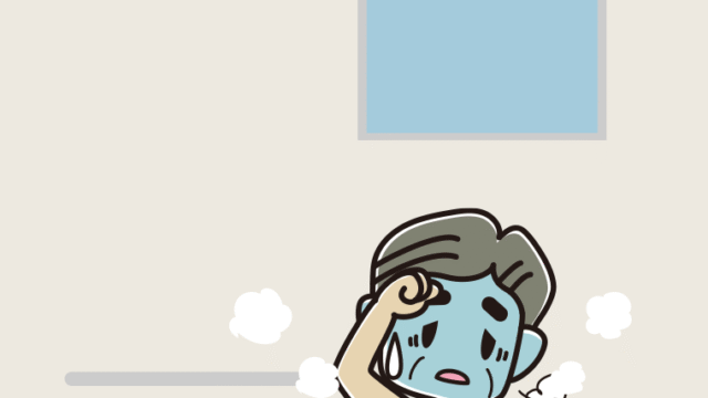 お風呂で具合が悪いおじさんのイラスト【色、背景あり】PNG