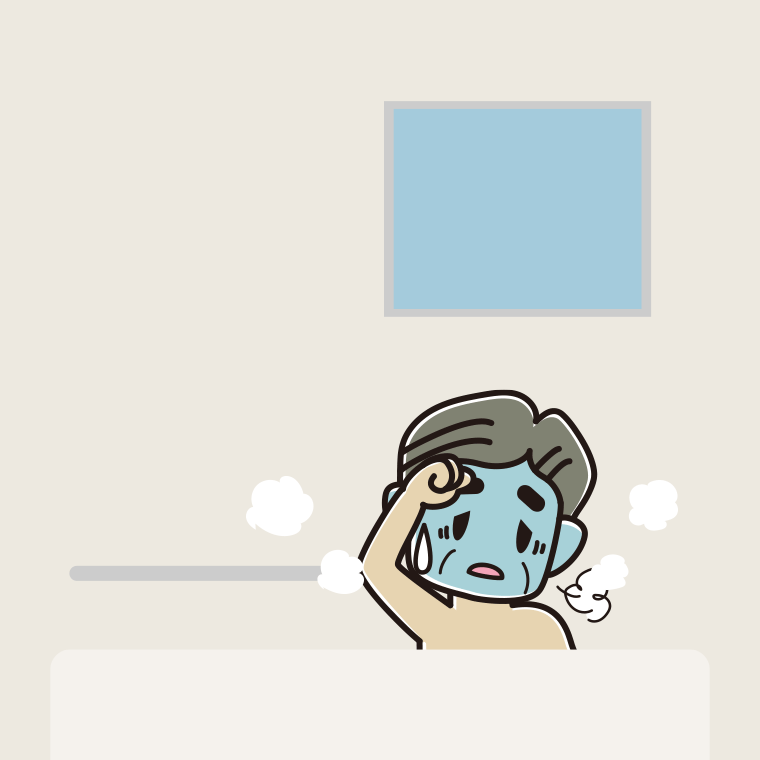 お風呂で具合が悪いおじさんのイラスト【色、背景あり】PNG