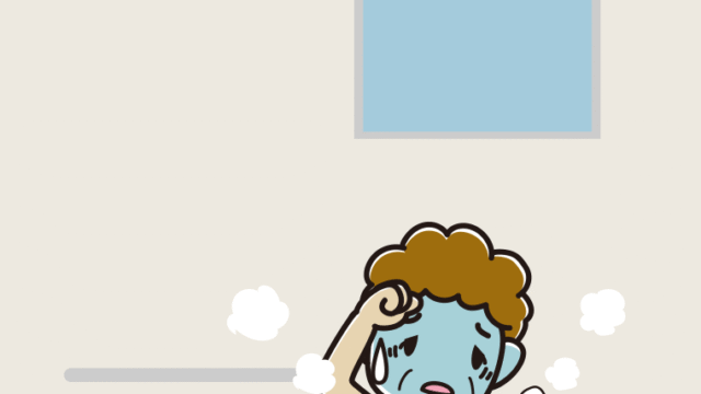 お風呂で具合が悪いおばさんのイラスト【色、背景あり】PNG