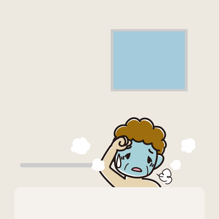 お風呂で具合が悪いおばさんのイラスト【色、背景あり】PNG