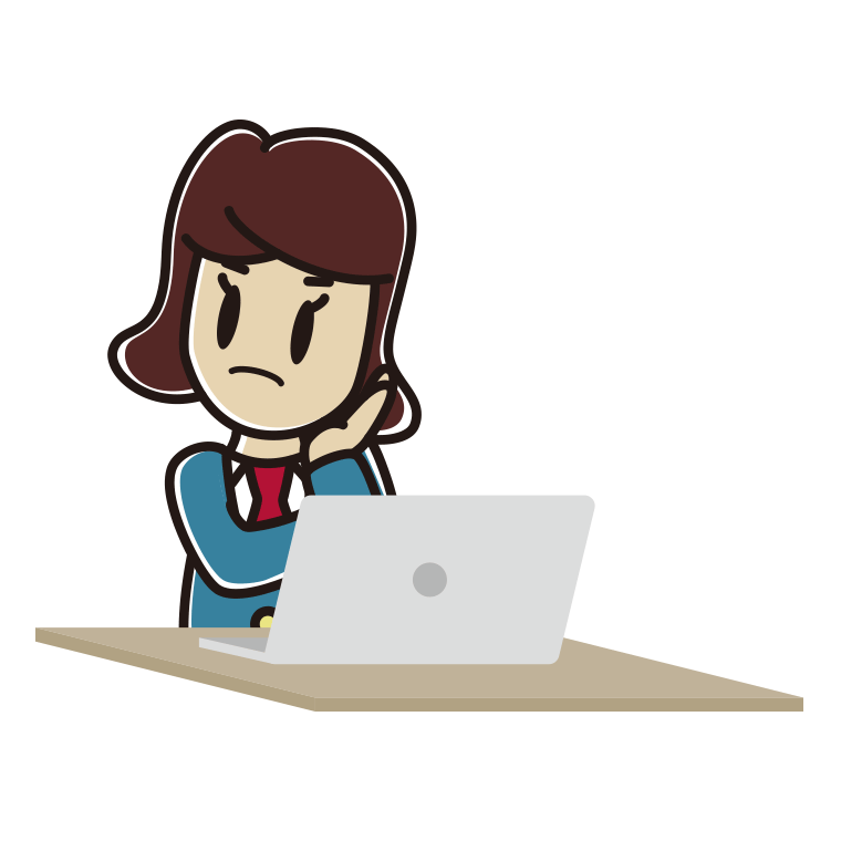 パソコン使用中に考える女子高校生のイラスト【色あり、背景なし】透過PNG