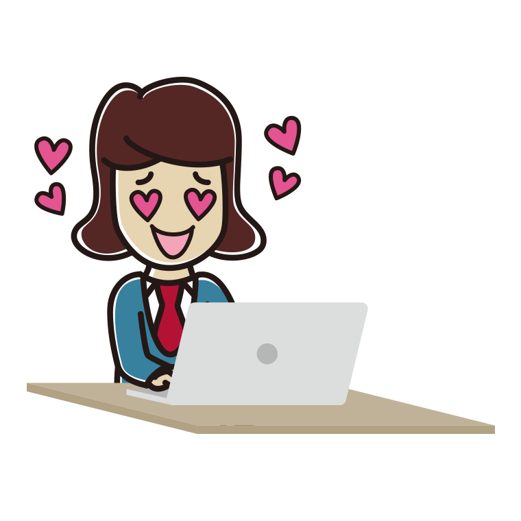 パソコンを見て目がハートになる女子高校生のイラスト【色あり、背景なし】透過PNG