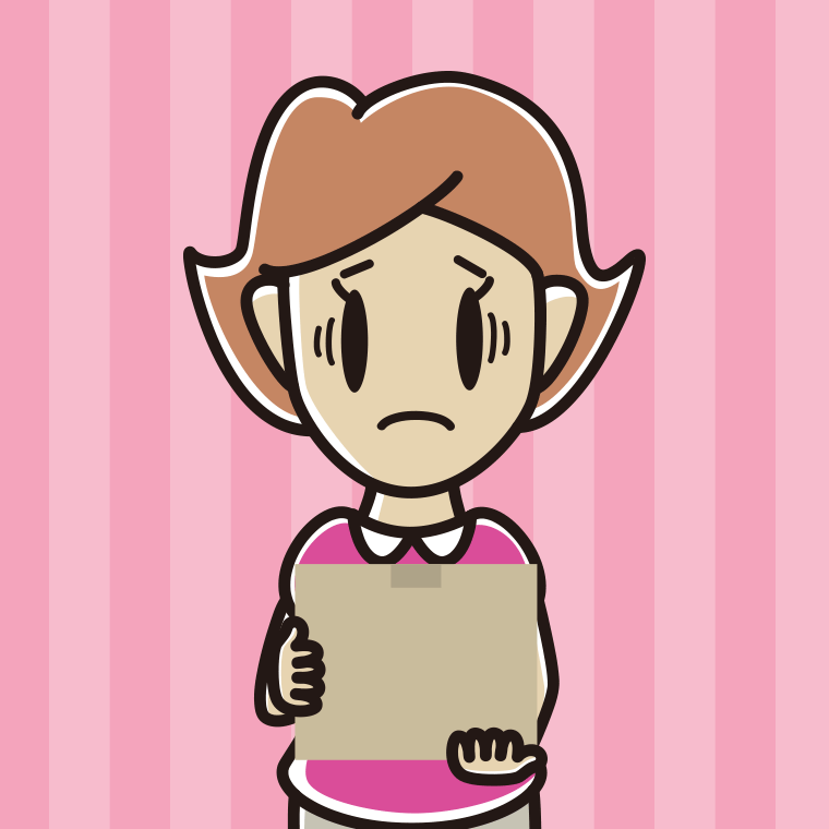 段ボール箱を持って困る女性のイラスト【色、背景あり】PNG