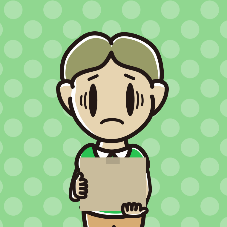 段ボール箱を持って困る小学生男子のイラスト【色、背景あり】PNG