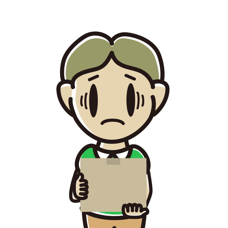 段ボール箱を持って困る小学生男子のイラスト【色あり、背景なし】透過PNG