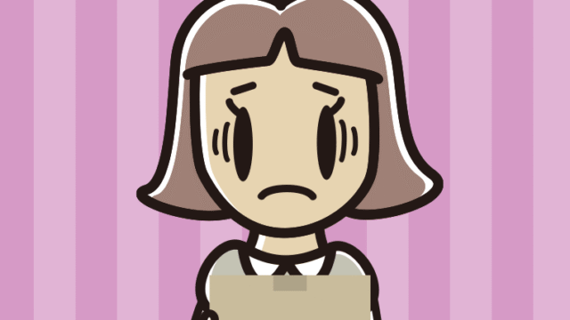 段ボール箱を持って困る小学生女子のイラスト【色、背景あり】PNG