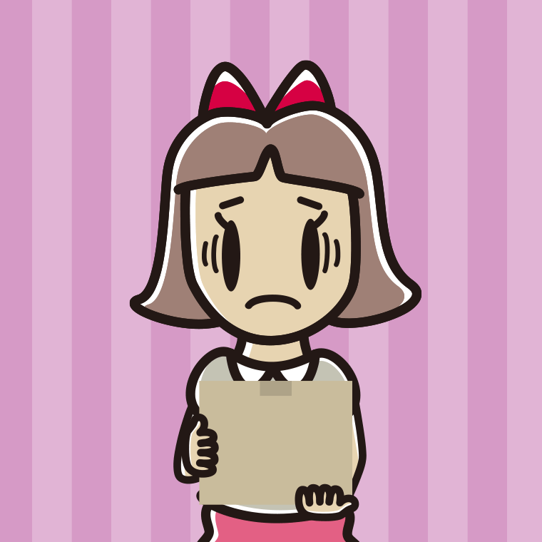 段ボール箱を持って困る小学生女子のイラスト【色、背景あり】PNG