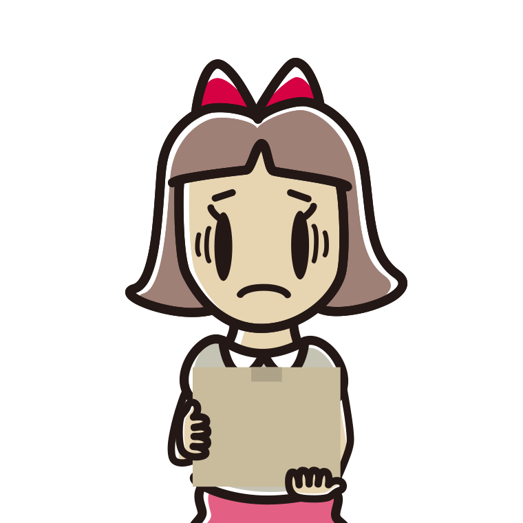 段ボール箱を持って困る小学生女子のイラスト【色あり、背景なし】透過PNG