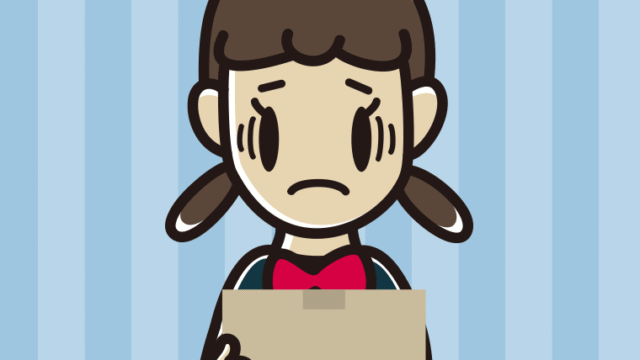 段ボール箱を持って困る女子中学生のイラスト【色、背景あり】PNG