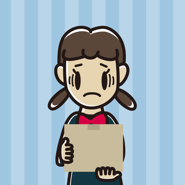 段ボール箱を持って困る女子中学生のイラスト【色、背景あり】PNG