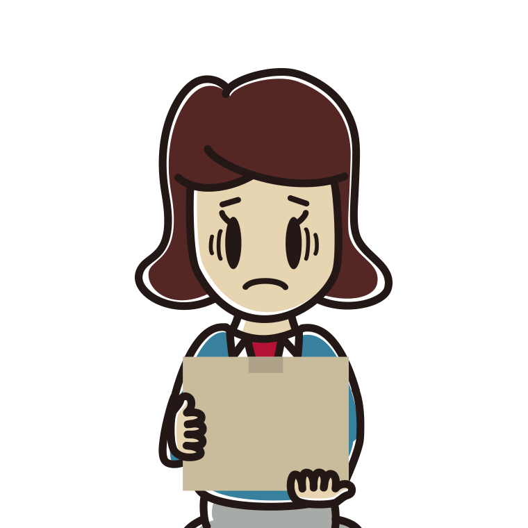 段ボール箱を持って困る女子高校生のイラスト【色あり、背景なし】透過PNG