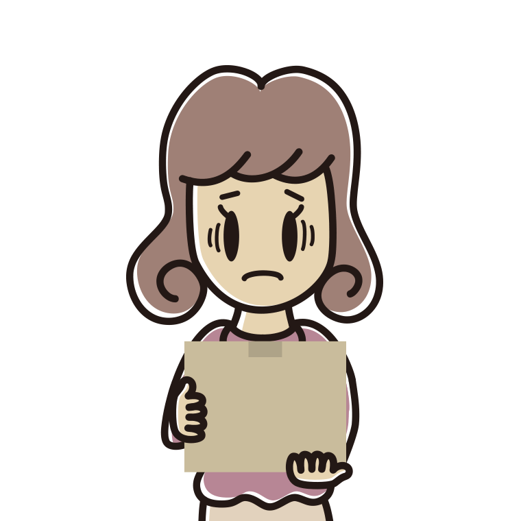 段ボール箱を持って困る女子大学生のイラスト【色あり、背景なし】透過PNG