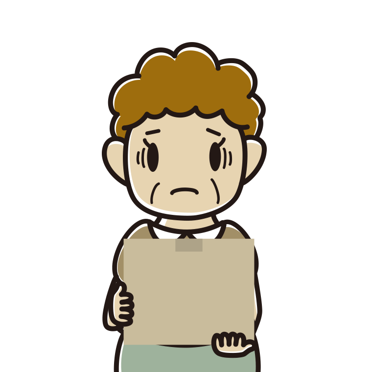 段ボール箱を持って困るおばさんのイラスト【色あり、背景なし】透過PNG