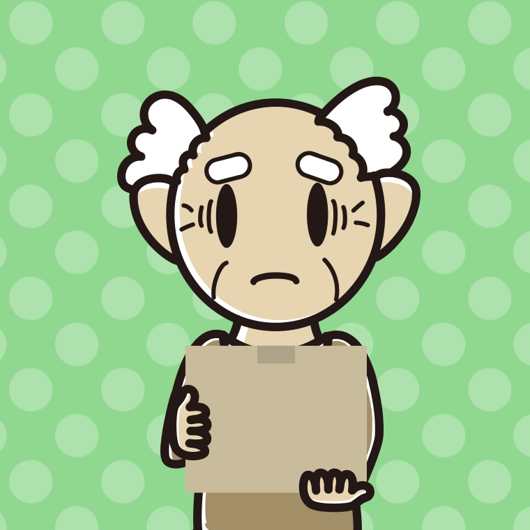 段ボール箱を持って困るおじいさんのイラスト【色、背景あり】PNG