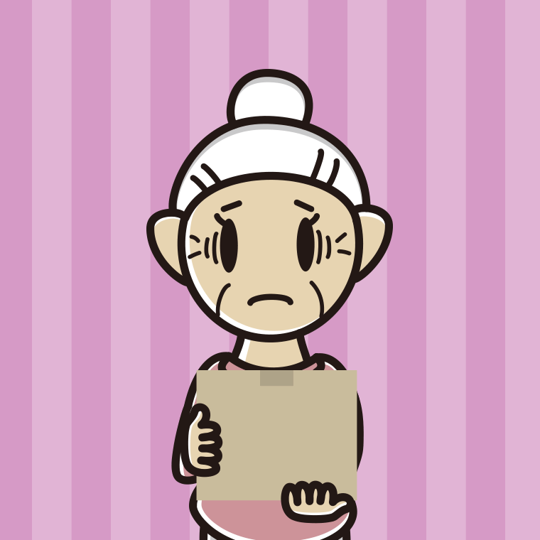 段ボール箱を持って困るおばあさんのイラスト【色、背景あり】PNG