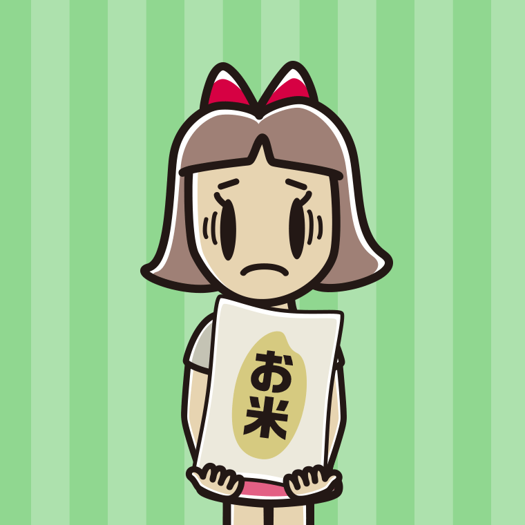 米袋を持って困る小学生女子のイラスト【色、背景あり】PNG