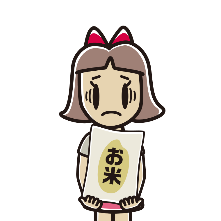 米袋を持って困る小学生女子のイラスト【色あり、背景なし】透過PNG