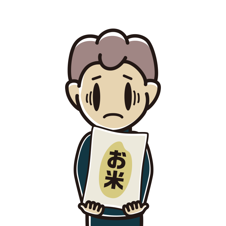 米袋を持って困る男子中学生のイラスト【色あり、背景なし】透過PNG