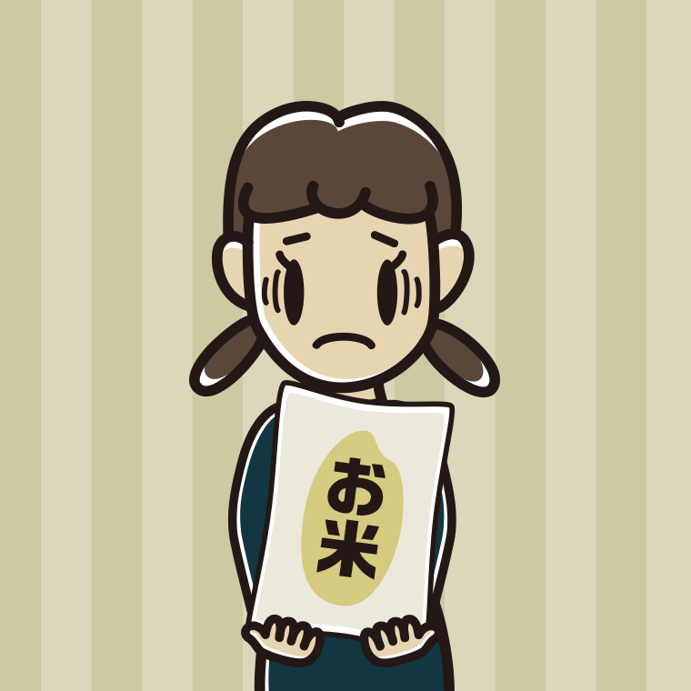 米袋を持って困る女子中学生のイラスト【色、背景あり】PNG